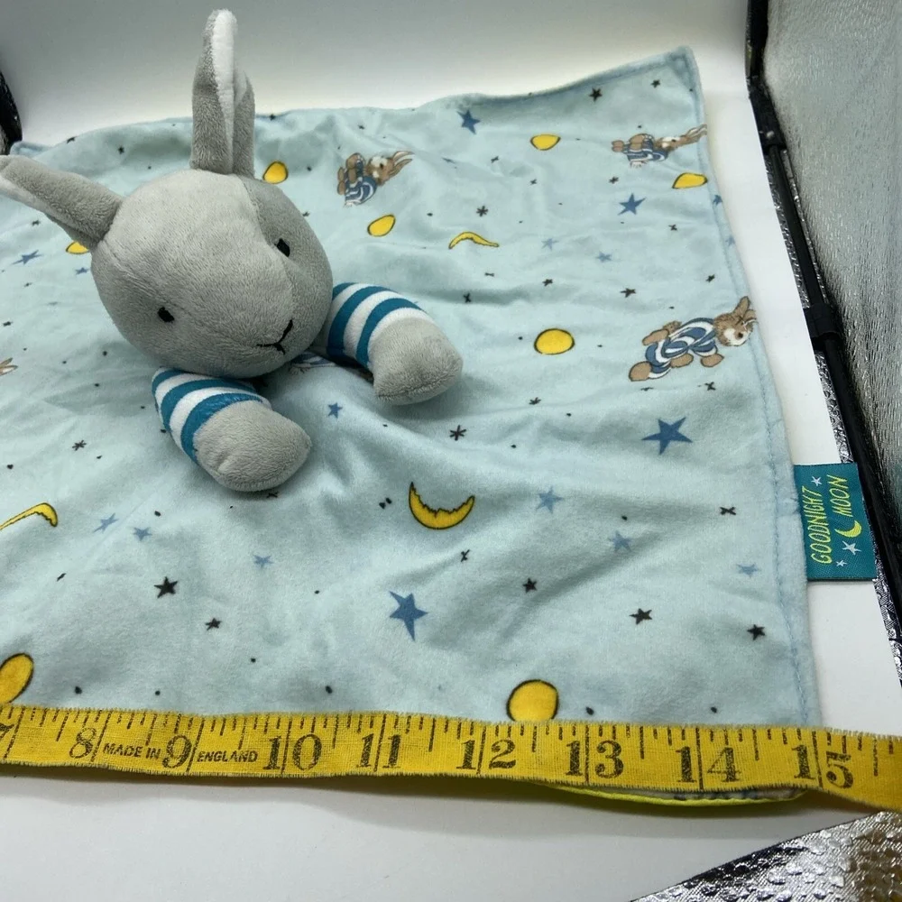 Goodnight‎ Moon Bunny Lovey Security Blanket Blue Yellow Plush Stars Moon Rabbit